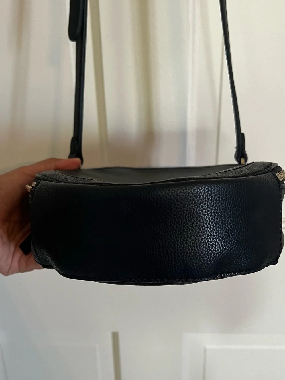Vince Camuto Black Round Pebbled Leather Crossbody